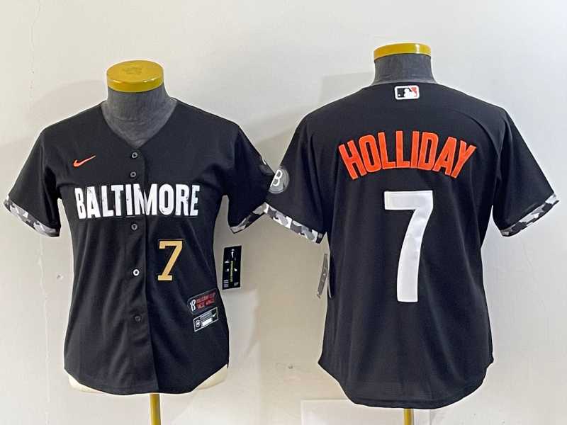 Womens Baltimore Orioles #7 Jackson Holliday Number Black 2023 City Connect Cool Base Stitched Jersey